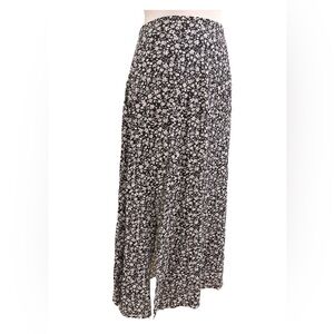 Women’s Black and White Floral floor length Skirt with Slit Size Small